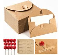 Prebarfun 20 Pièces Petite Enveloppes Kraft avec 20 Cartes en Papier Vierges & Autocollants, Mini enveloppes avec Fermeture Coeur pour Cartes Cadeaux DIY Graffiti
