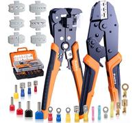 Preciva Kit d'Outils de Sertissage avec Dénudeur de Fils & 285 Cosses, 6 Mâchoires Interchangeables Pince à Sertir à Cliquet en Coffret, 0.25-10mm²(AWG 24-8) pour Travaux Domestiques, Automobiles