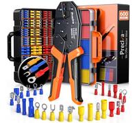 Preciva Pince à Sertir avec 600 pcs (490 Cosses Electriques Isolée + 110 Gaine Thermorétractable), 0.5-6mm² Cosses Electriques a Sertir pour Réparations Électriques, avec Caisse à Outils à 2 Niveaux