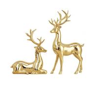 predolo 2 Pièces Figurine Décorative Cerf Statue Ornement Résine Élément Sculpture Paire Assortie avec Look Élégant Adapté au Salon Entrée Dessus de Table Décoration Domestique, Doré