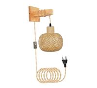 predolo Applique Murale en Bambou à Brancher, E26 Rétro Lanterne en Bambou, Applique Murale Intérieur, Luminaire Suspendu, Luminaire de Chevet, pour Balcon, Lecture, Maison, Restaurant, sans Ampoule