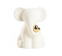 predolo Figurine Éléphant Céramique Sculpture Ornement Statuette Ligne Moderne et Cœur Doré Faite à la Main Surface Lisse Sagesse Adaptée au Foyer Bureau, Blanc, Éléphant+Cœur+Droit