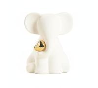 predolo Figurine Éléphant Céramique Sculpture Ornement Statuette Ligne Moderne et Cœur Doré Faite à la Main Surface Lisse Sagesse Adaptée au Foyer Bureau, Blanc, Éléphant+Cœur+Gauche