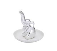 predolo Plateau Décoratif Céramique Plateau Bijoux Support Rangement Élément Élégant Élément Petit Plateau Rond Aspect Lisse Poli Décor Animal Élève le Style, Éléphant Argenté Sur Plateau Blanc