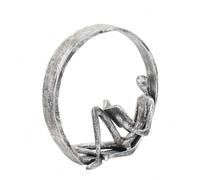predolo Statuette Lecteur Assis Aspect Vieilli Statue Cercle Texturé Ornement en Métal pour Étagère, Argent Vieilli