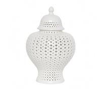 predolo Vase Décoratif en Céramique Urne Potiche Jarre Détail Ajouré Distinctif Couvercle avec Bouton Émail Lisse Style Baroque Raffiné Adapté au Salon Entrée, Blanc, Blanc, Grand