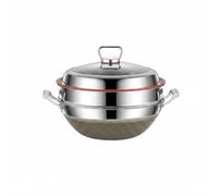 predolo Wok en Acier Inoxydable Antiadhésif Poêle Profonde Casserole Sauteuse Revêtement Titane Nid d'Abeilles Intérieur, Wok En Titane Double Face Nid D Abeille, 40 Cm, Avec Panier Vapeur