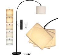 PreeOtti Lampadaire sur Pied Salon, LED E27 Lampe a Pied avec Télécommande, Lampadaire Arc Vintage, 3000K-6000K Intensité Variable pour Salon Chambre Bureau, Abat-jour Beige et Socle Noir, 180cm