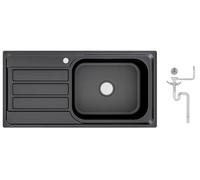 Preer-100x50x20, Évier de cuisine en acier inoxydable 304, épaisseur 0,8 mm, XXL Bac 50x40 cm, 1 bac, rectangulaire, évier, égouttoir à gauche noir