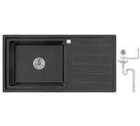 Preero-100x50x21,R20 Évier de cuisine en acier inoxydable 304, épaisseur 0,8 mm, XXL Bac 50x40 cm, 1 bac, rectangulaire, évier, égouttoir à droite, noir