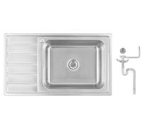 Preero- 86x50X20,Évier de cuisine en inox 304 0,8 mm, XXL Bac 50x40 cm, 1 bac, carré, égouttoir à gauche