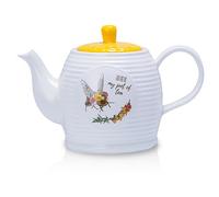 Prefdo Théière en porcelaine blanche avec motif abeille - 1000 ml - Pour la maison, la cuisine, le bureau, le café, le thé, le paquet cadeau