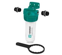 VONROC Préfiltre 25cm - Pour Pompe à Eau et Installations Hydrophores - Filtre Anti-Sable et Saleté - 4300l/h Max. - 10 Bars - Filtre Secondaire Universel - Puit & Jardin