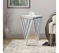 Pregaspor Table d'appoint miroir argentée, magnifique table d'appoint avec incrustation de cristal, petite table basse miroir pour salon, canapé, chambre à coucher, coin