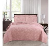 PRELGOSP Boutis Couvre Lit, Dessus De Lit Matelassé Courtepointe en Coton, Couverture de Lit avec 2 Taies d'oreiller,Rose,230x250cm