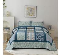 PRELGOSP Couvre Lit Matelassé, Patchwork Dessus de Lit en Coton, Boutis Courtepointe, Couverture de Lit avec 2 Taies d'oreiller,Vert,230x250cm