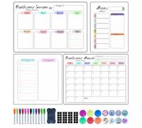 Prelisee 4 Pièces Calendrier Magnetique Frigo,Planificateurs Mensuels Magnétiques Effaçables,Tableau Menu Semaine Frigo Liste de Courses Planning Semaine Magnetique avec Raccords pour Enfants Adulte