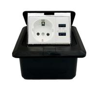 Prellen Prise de sol double prise de table avec 2 ports USB, prise murale encastrée, prise encastrée, prise de sol, table, plan de travail, restaurant, cuisine, noir
