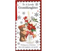Prelude Carte de Noël pour petite-fille ~ To A Lovely Granddaughter At Christmas Wishes Just For You ~ Ourson et fleurs Carte fine 23 cm x 14 cm (code 42588)
