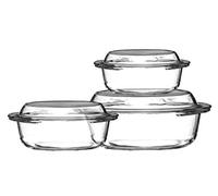 Premier Housewares 0104113 Set de 3 Cocottes Verre Trempé avec des Couvercles 0,7/1/1,5 L