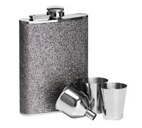 Premier Housewares 0508087 Flasque 8 Oz avec 2 Tasses + Entonnoir en Acier Inoxydable Paillettes d'argent