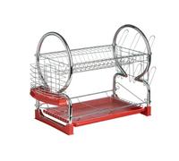 Premier Housewares 0509586 Egouttoir à Vaisselle de 2 Niveaux Plastique Rouge