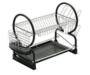 Premier Housewares 0509635 Égouttoir à Vaisselle de 2 Niveaux Chromé Cadre en Émail Noir Laqué