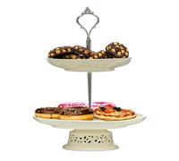 Premier Housewares 0721250 Dentelle Présentoir à Gâteau 2 Niveaux en Céramique Crème