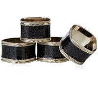 Premier Housewares 1403763 Set de 4 Ronds de Serviette Noir Brillant/Nickelé
