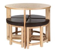 Premier Housewares 2403513 Set de Table/Tabouret Lot de 5 Pièces Placage de Noyer et Effet Cuir Brun