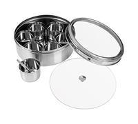 Premier Housewares Boîtes de Conservation à épices avec Couvercle Transparent 7 pièces, en Acier Inoxydable, Argent, 20 x 20 x 8 cm