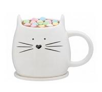 Premier Housewares Cat Mug et Dessous de Verre, Ivoire, 380 ML, 2 pièces