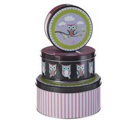 Premier Housewares Happy Owls Boîtes de rangement - Petite Boîte Ronde de Stockage - Boîte de conservation -Lot de 3