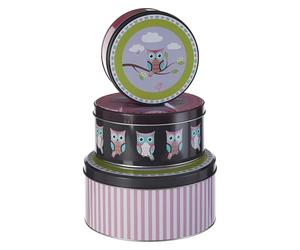 Premier Housewares Happy Owls Boîtes de rangement - Petite Boîte Ronde de Stockage - Boîte de conservation -Lot de 3