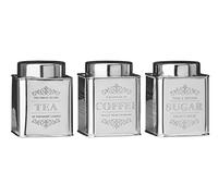 Premier Housewares Lot de 3 boîtes à thé Chaï/café/Sucre - Pot à Thé ,Café , Sucre en Acier Inoxydable Dimensions (H x l x P) : 12 x 10 x 10 cm