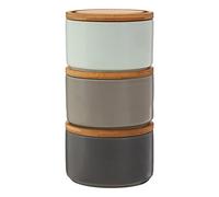Premier Housewares Lot de 3 boîtes de rangement empilables avec couvercles en bambou Gris/bleu pâle/bambou
