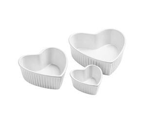 Premier Housewares, Lot de 3 cocottes en céramique en forme de cœur Blanc 6 x 18 x 18,5 cm