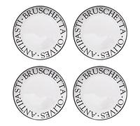 Premier Housewares Noir antipasti Assiettes, Lot de 4, Porcelaine, Blanc, 19 x 19 x 2.3 cm