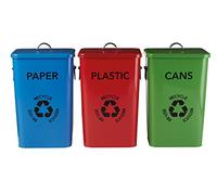 Premier Housewares Papier, en Plastique et Les canettes de Recyclage Logo Poubelles, Multicolore, Lot de 3