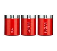 PREMIER HOUSEWARES POTS À THÉ, CAFÉ ET SUCRE COUVERCLE HERMÉTIQUE ARGENTÉ INSCRIPTION ÉMAIL ROUGE LOT DE 3 Argent G