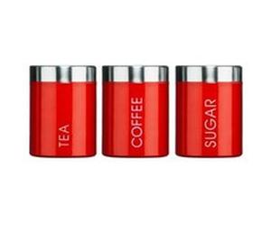 PREMIER HOUSEWARES POTS À THÉ, CAFÉ ET SUCRE COUVERCLE HERMÉTIQUE ARGENTÉ INSCRIPTION ÉMAIL ROUGE LOT DE 3 Argent G