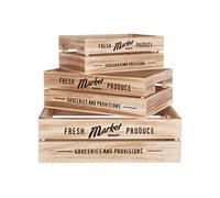 Premier Housewares Rustique Fournit aux caisses, Naturel, Lot de 3, Bois de Paulownia, contreplaqué