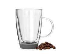 Premier Housewares Tasse à Double paroi en Verre, Base en Silicone Gris, 350 ML, 9 x 12 x 12 cm
