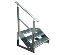 Premium Caillebotis acier Escalier à limon 3 Marches Autoportant Entièrement galvanisé avec garde-corps à gauche - Dimensions (L x l x H) 63cm x 100cm x 57cm