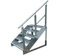 Premium Caillebotis acier Escalier à limon 5 Marches Autoportant Entièrement galvanisé avec garde-corps à droite - Dimensions (L x l x H) 101cm x 60cm x 95cm