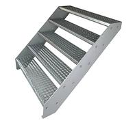 Premium Caillebotis acier Escalier à limon 5 Marches Entièrement galvanisé - Dimensions (L x l x H) 101cm x 100cm x 95cm Résistant aux intempéries et protégé contre la corrosion