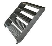 Premium Caillebotis acier Escalier à limon 5 Marches Entièrement galvanisé et Argenté Revêtu par poudre - Dimensions (L x l x H) 101cm x 60cm x 95cm