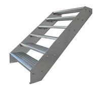 Premium Caillebotis acier Escalier à limon 6 Marches Entièrement galvanisé et Argenté Limons revêtus de poudre - Dimensions (L x l x H) 120cm x 80cm x 114cm