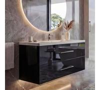 Premium lavabo + meuble sous-lavabo HWC-D16, lavabo, brillant 90cm ~ noir