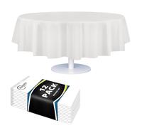 Premium Plastique Nappe 54. X 274,3 cm. avec Housse pour Table rectangulaire 6 - Lot de 12 par Dluxware, Plastique, Blanc, 12 Pack 84" Round